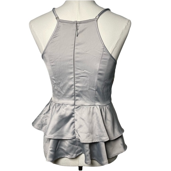 BEBE Beaded Satin Top Peplum Gray Satin Y2K Sleeveless Camisole Size S Halter - Picture 3 of 13